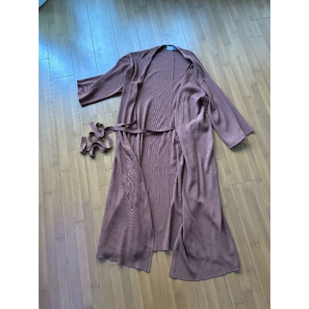 Everlane Women's Long Duster Cardigan Tie Front Ribbed Xs Brown